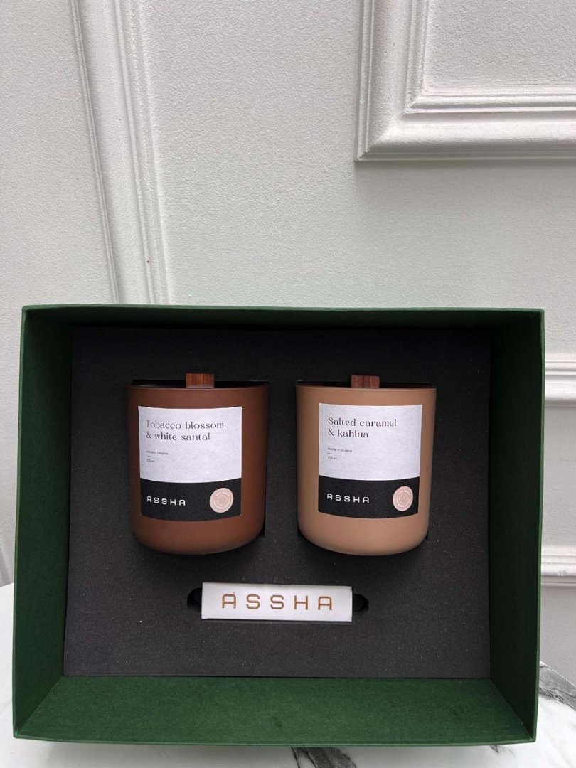 Gift set with two candles 350 ml matt